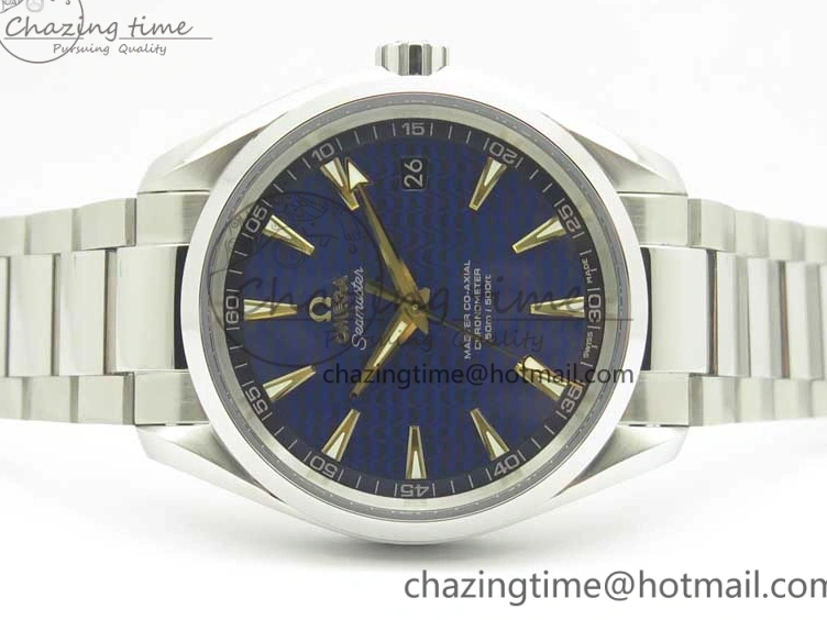 0418 Aqua Terra 150M SS VSF 1:1 Best Edition Blue Wave Textured Dial YG Hand on SS Bracelet A8500 Super Clone Sporty 8026